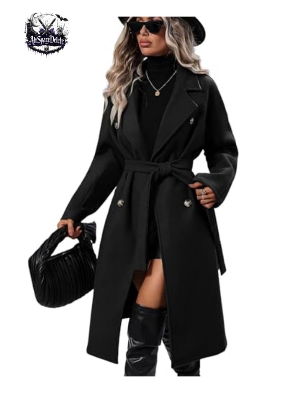 Wool Blend Double Breasted Pea Coat Long Sleeve Knee Length Oversized Fit